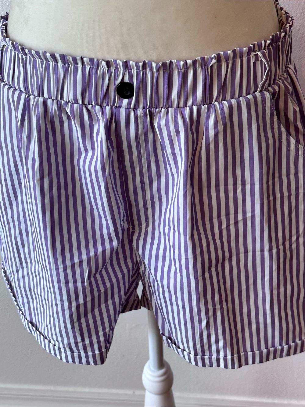 Beachy Striped Nautical Shorts Resort Festival Women Boho Size S Purple White